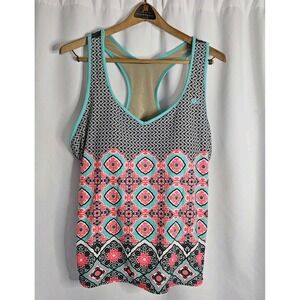 Zeroxposur Womens Geometric Print Orange Tankini Top Size 22W Swimsuit Plus Gray